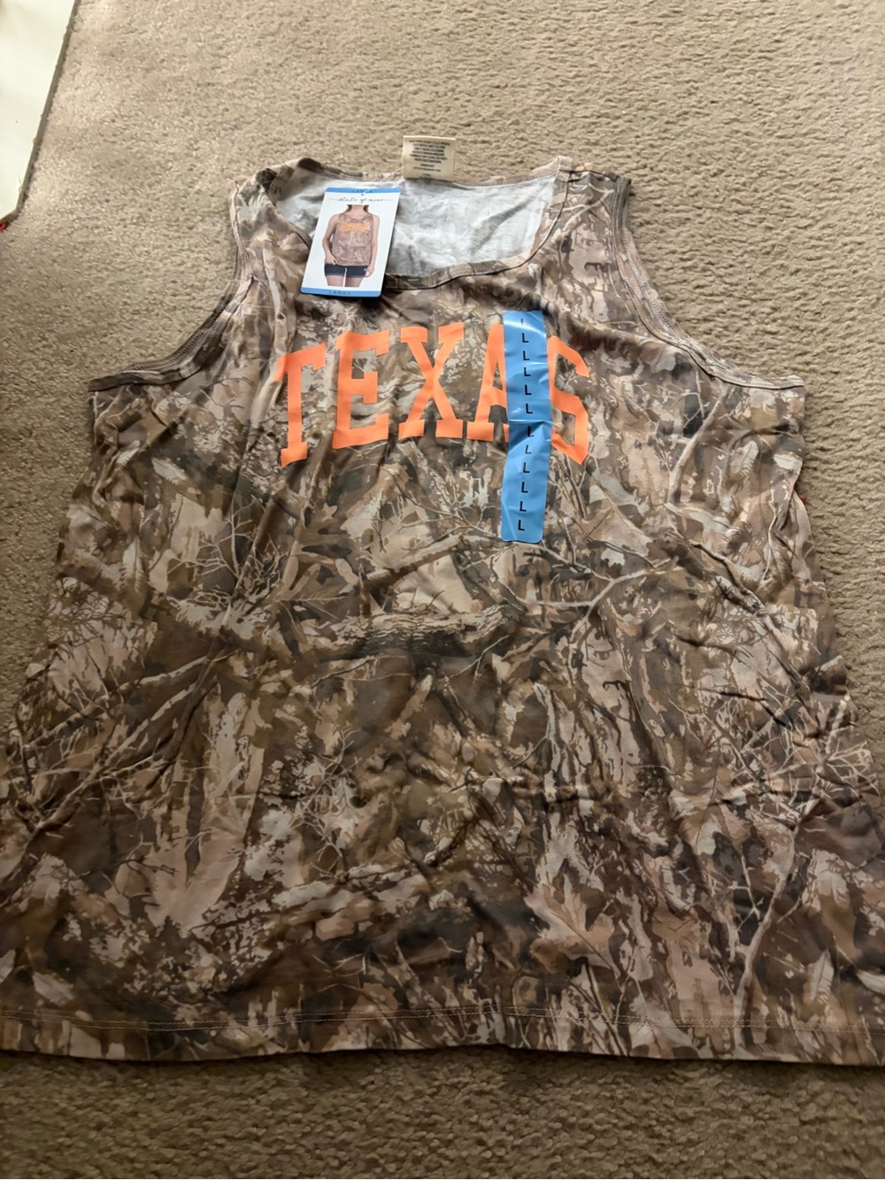 Texas Camo Tank Top - Womens Brown Camo with Orange Logo